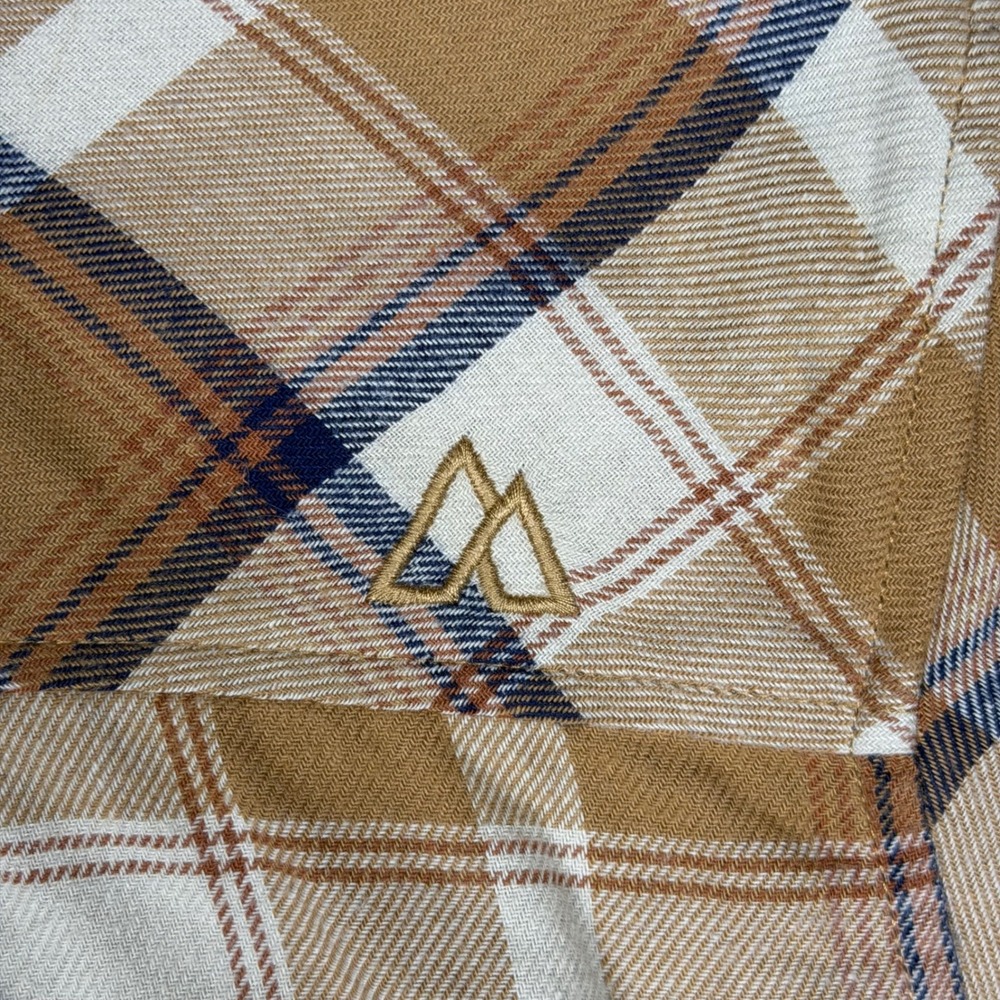 Alpine Design Mens Plaid Flannel Shirt Tan Cream Navy Button Down Large - Picture 6 of 8